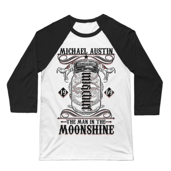 Mischief/Mayhem Ambigram - 3/4 Sleeve Baseball T-shirt - White/Black Thumbnail