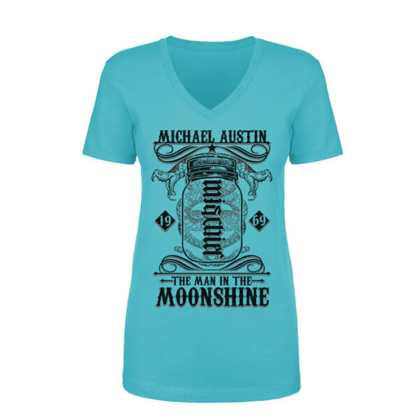 Mischief/Mayhem Ambigram - Women's Short Sleeve V-neck T-shirt - Tahiti Blue Thumbnail