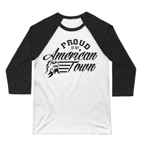 Proud of My American Town - 3/4 Sleeve Baseball T-shirt - White/Black Thumbnail