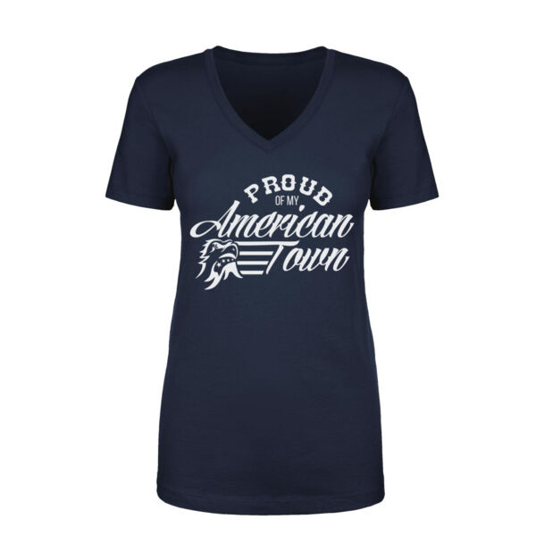 Proud of My American Town - Women's Short Sleeve V-neck T-shirt - Navy Blue Thumbnail