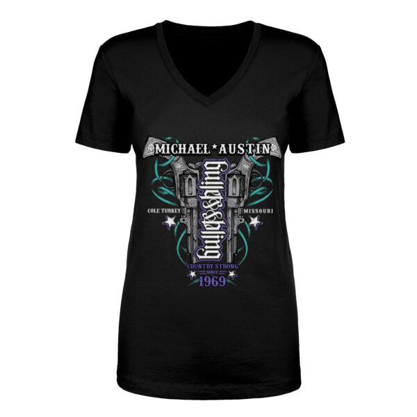 Bullets&Bling - Women's Short Sleeve V-neck T-shirt - Black Thumbnail