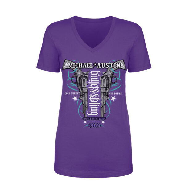 Bullets&Bling - Women's Short Sleeve V-neck T-shirt - Purple Thumbnail