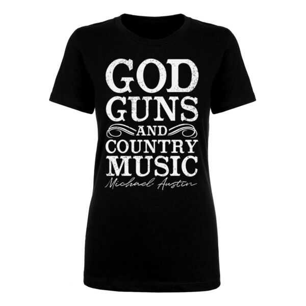 God, Guns and Country Music Text - Women's Short Sleeve T-shirt - Black Thumbnail