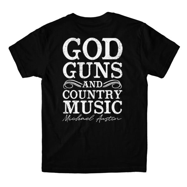GOD GUNS COUNTRY MUSIC - BACK & FRONT PRINT - BACK/FRONT PRINT - PREMIUM MEN'S S/S TEE - BLACK Thumbnail