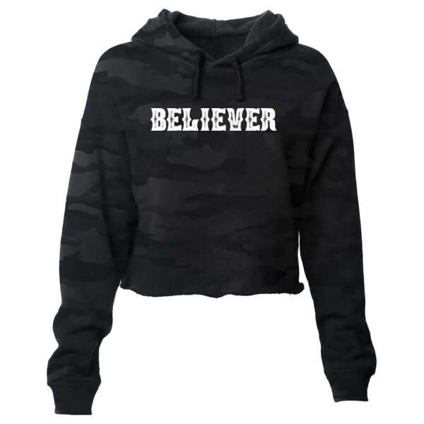 BELIEVER - PREMIUM WOMEN'S CROPPED PULLOVER HOODIE - SHADOW CAMO Thumbnail