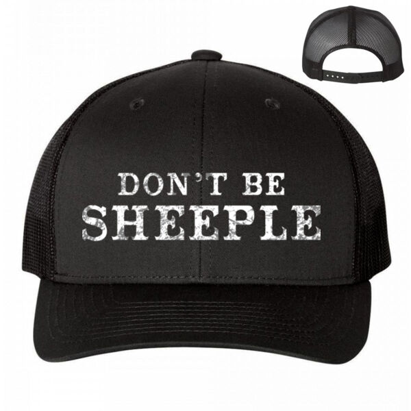 DON'T BE SHEEPLE - PREMIUM UNISEX TRUCKER HAT - BLACK Thumbnail