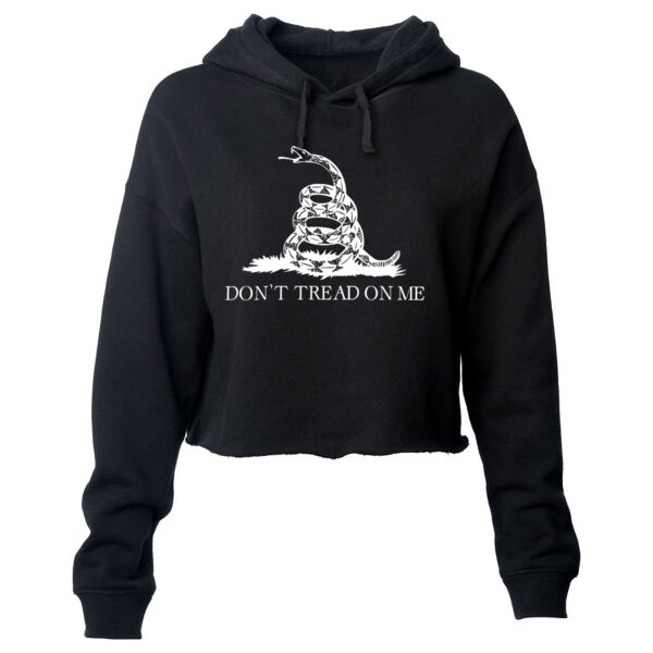 GADSDEN FLAG DON'T TREAD ON ME - PREMIUM WOMEN'S CROPPED PULLOVER  HOODIE - BLACK Thumbnail