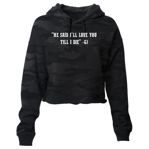 LOVE YOU TILL I DIE - PREMIUM WOMEN'S CROPPED PULLOVER  HOODIE - SHADOW CAMO Thumbnail