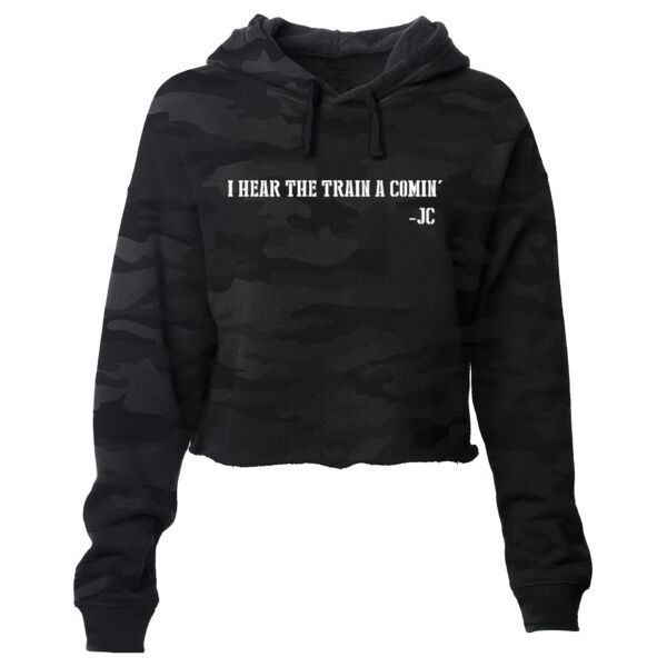 I HEAR THE TRAIN A COMIN' - PREMIUM WOMEN'S CROPPED PULLOVER  HOODIE - SHADOW CAMO Thumbnail