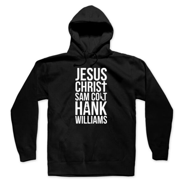 JESUS, SAM & HANK - PREMIUM MEN'S PULLOVER HOODIE - BLACK Thumbnail