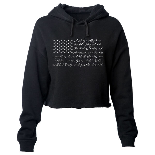 PLEDGE FLAG (Black and White) - PREMIUM WOMEN'S CROP HOODIE - BLACK - 2Y7NC6 Thumbnail